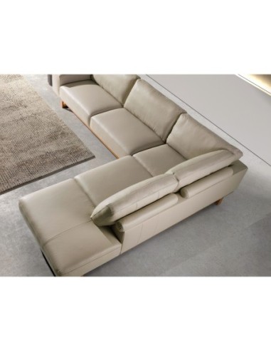 Sofá rinconera derecha piel arena