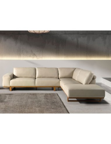 Sofá rinconera derecha piel arena