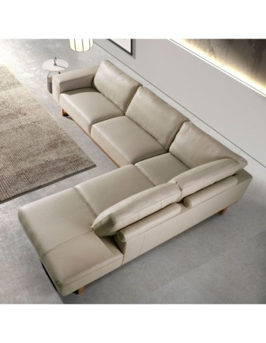 Sofá rinconera derecha piel arena