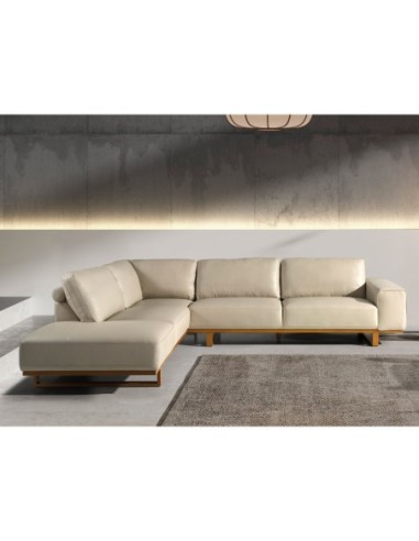 Sofá rinconera izquierda piel arena