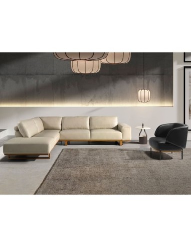 Sofá rinconera izquierda piel arena