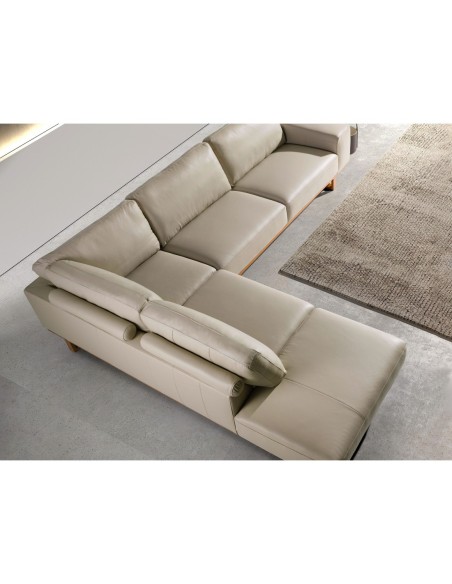 Sofá rinconera izquierda piel arena