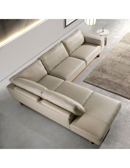 Sofá rinconera izquierda piel arena