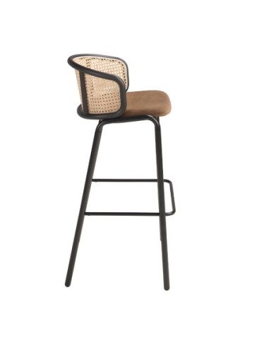 Taburete rattan y terciopelo marrón