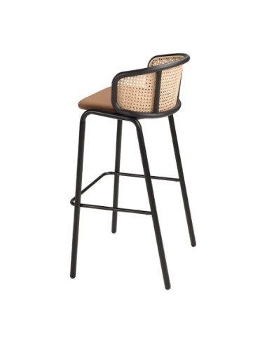 Taburete rattan y terciopelo marrón