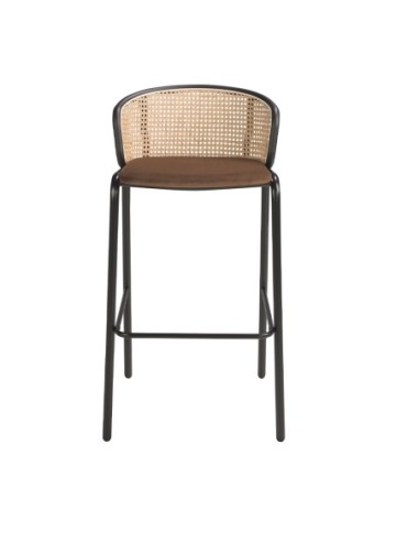 Taburete rattan y terciopelo marrón