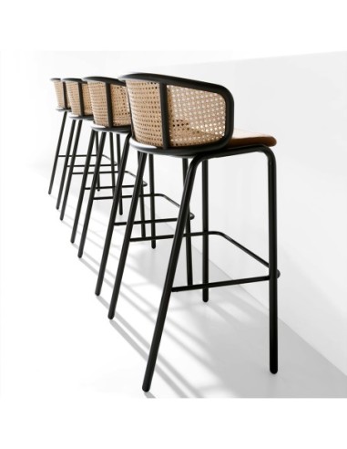 Taburete rattan y terciopelo marrón