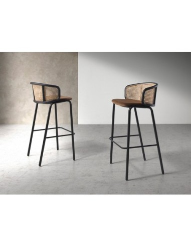 Taburete rattan y terciopelo marrón