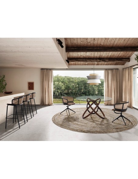 Taburete rattan y terciopelo marrón