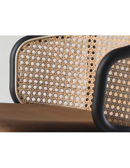 Taburete rattan y terciopelo marrón