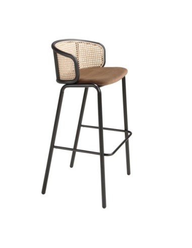 Taburete rattan y terciopelo marrón