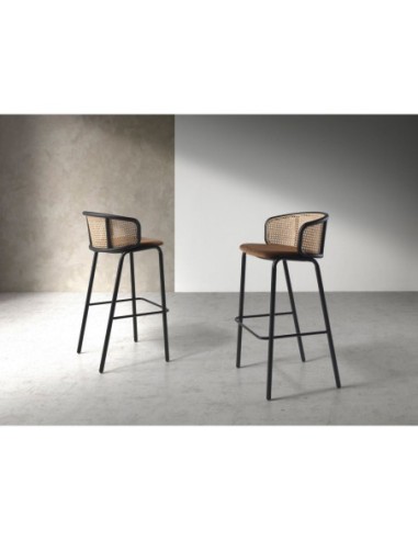 Taburete rattan y terciopelo marrón