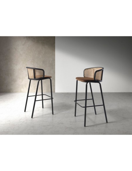 Taburete rattan y terciopelo marrón