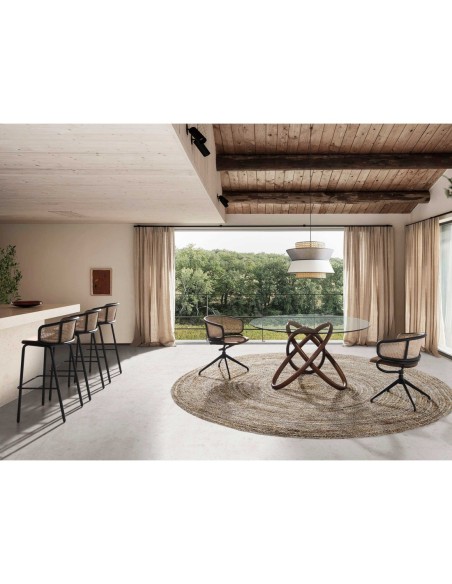 Taburete rattan y terciopelo marrón