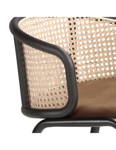 Taburete rattan y terciopelo marrón