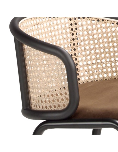 Taburete rattan y terciopelo marrón