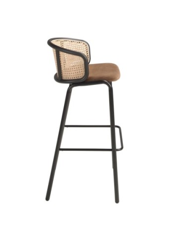 Taburete rattan y terciopelo marrón