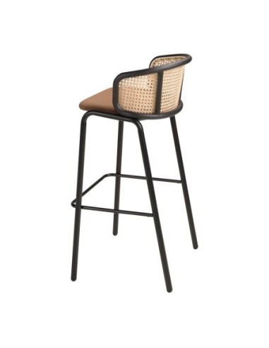 Taburete rattan y terciopelo marrón