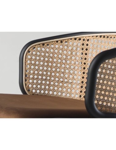 Taburete rattan y terciopelo marrón