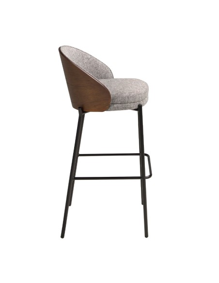 Taburete tela gris y nogal