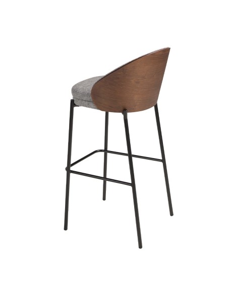 Taburete tela gris y nogal