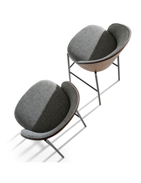 Taburete tela gris y nogal