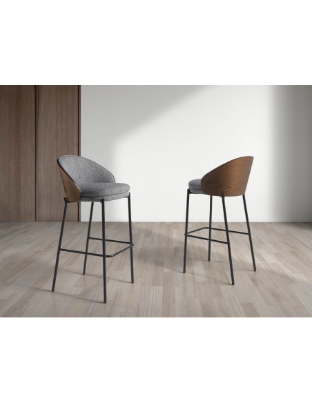 Taburete tela gris y nogal