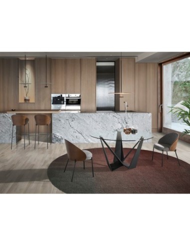 Taburete tela gris y nogal