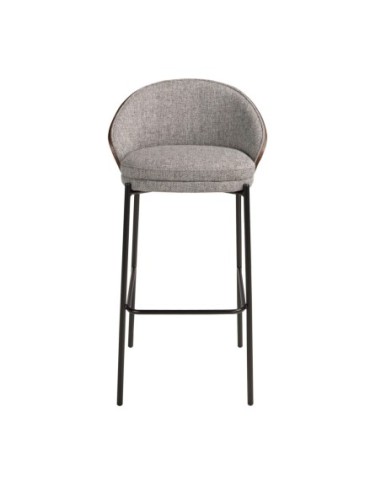 Taburete tela gris y nogal