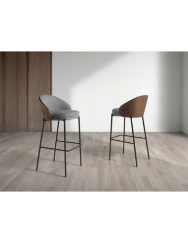 Taburete tela gris y nogal