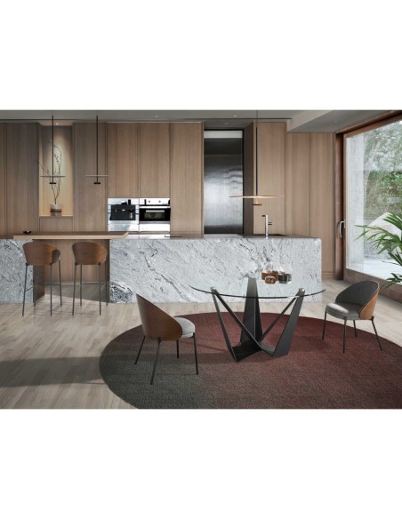 Taburete tela gris y nogal