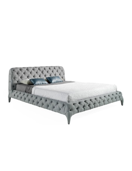 Cama capitoné tela color gris