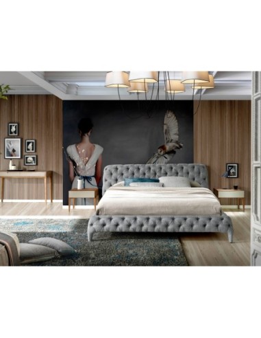 Cama capitoné tela color gris