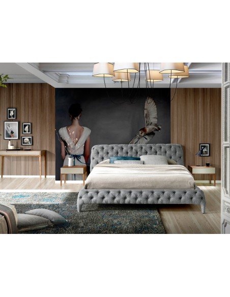 Cama capitoné tela color gris