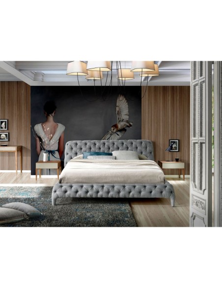 Cama capitoné tela color gris