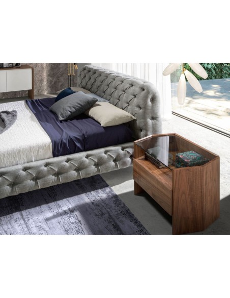 Cama capitoné tela color gris