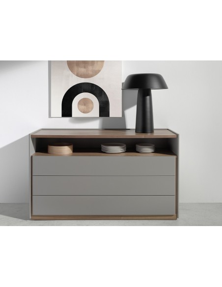 Cómoda madera gris y nogal