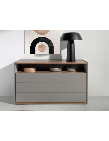 Cómoda madera gris y nogal