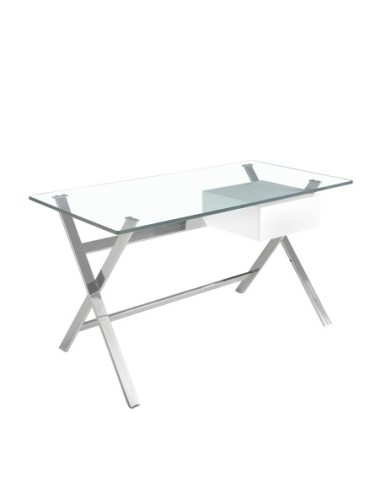 Escritorio madera blanca y acero cromado con...