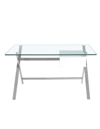 Escritorio madera blanca y acero cromado con...