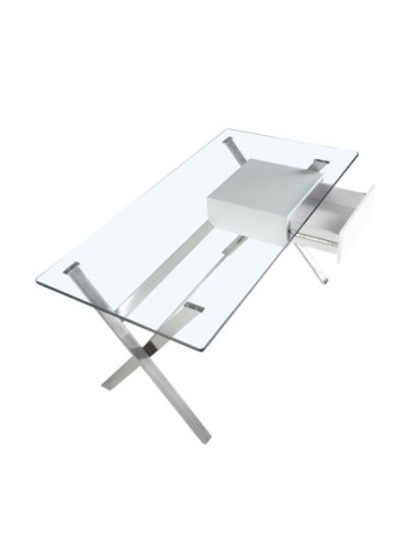 Escritorio madera blanca y acero cromado con...