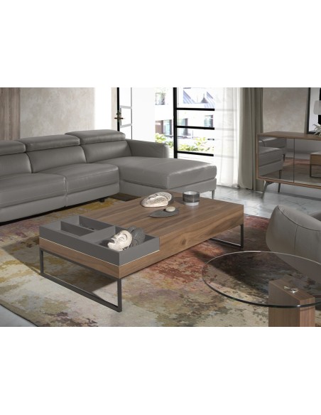 Mesa centro rectangular nogal y acero negro