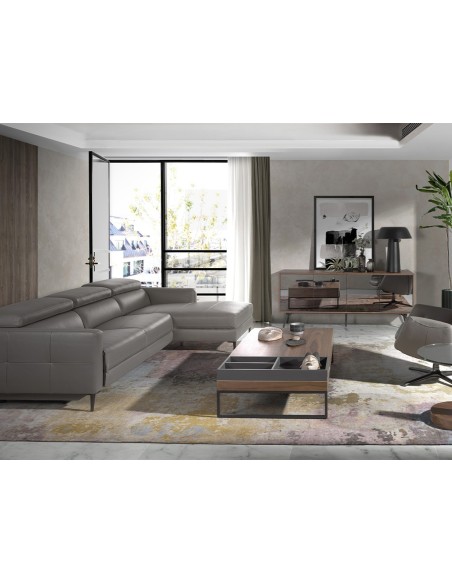 Mesa centro rectangular nogal y acero negro