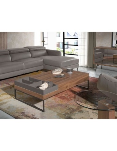 Mesa centro rectangular nogal y acero negro