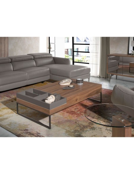 Mesa centro rectangular nogal y acero negro