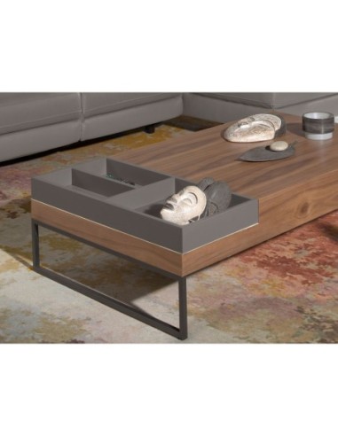 Mesa centro rectangular nogal y acero negro