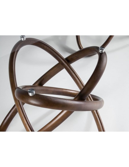 Mesa comedor ovalada medio punto cristal templado y nogal