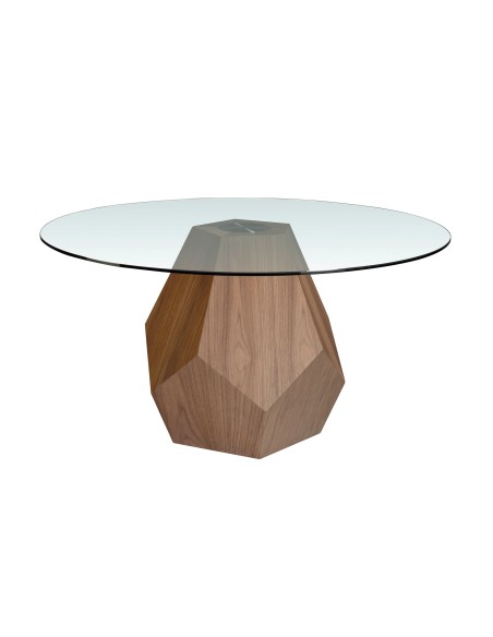 Mesa comedor redonda cristal templado y nogal