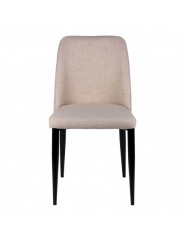 Silla con asiento y respaldo tapizado en color gris o beige, estructura de acero y patas negro.