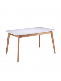 Mesa extensible pequeña de comedor o cocina lacada blanco y patas de madera de roble.